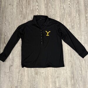 Black Long Sleeve Polo Shirt with Yellow Logo